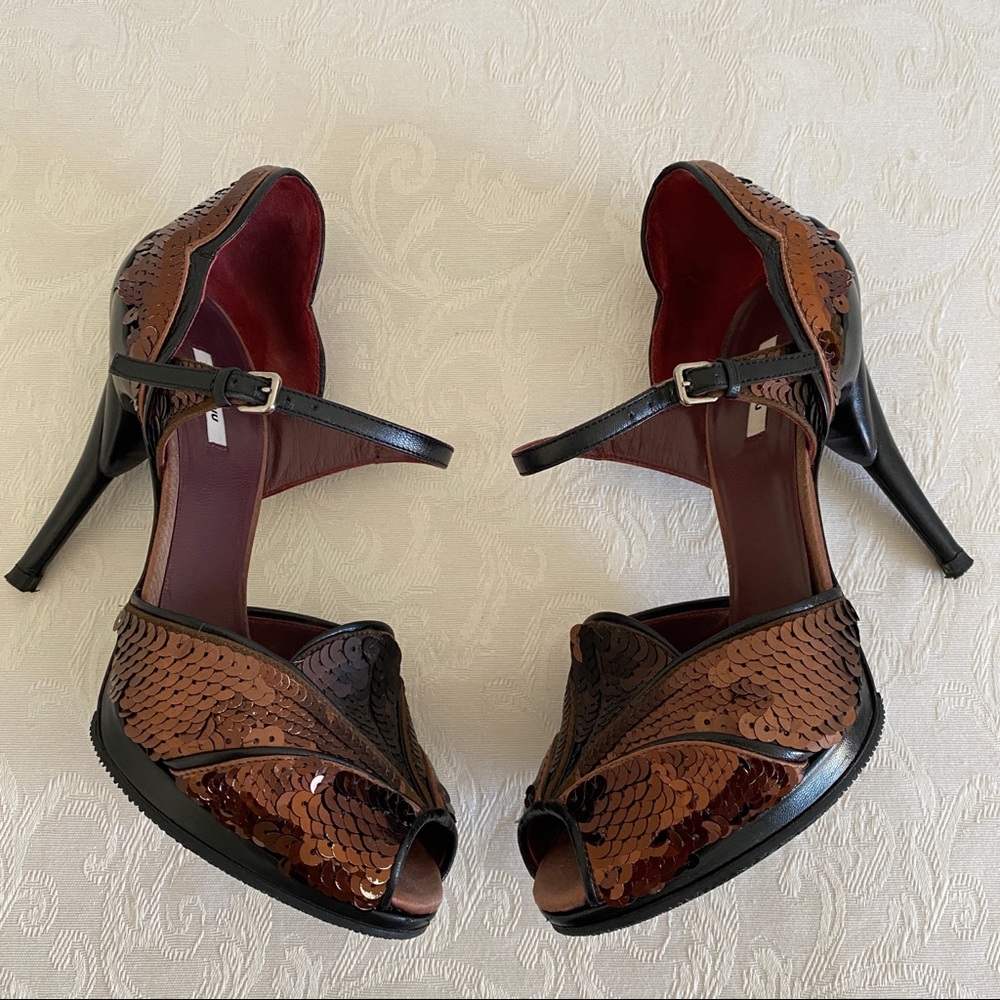 Miumiu sequin peep toe sandals